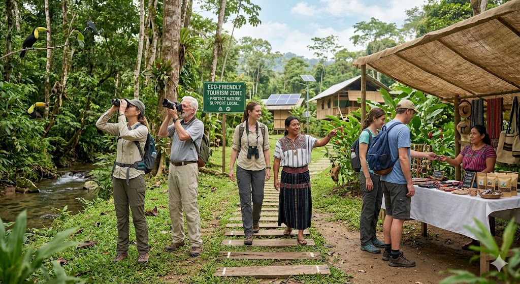 Foreign tourists buying local products to support eco tourism in Nepal 

